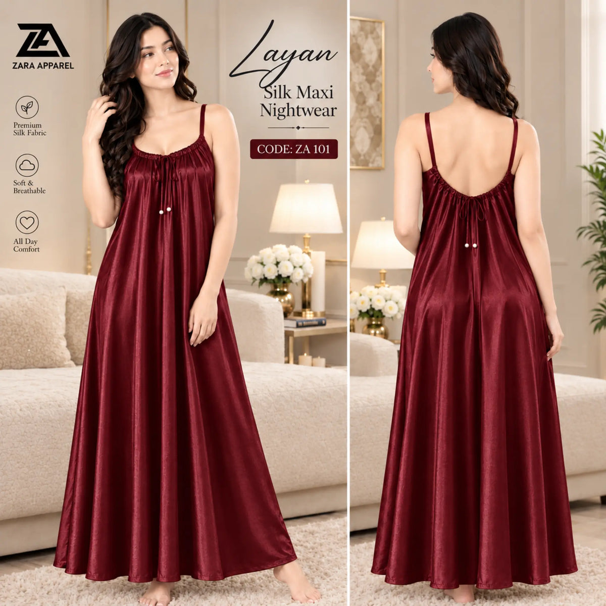 Layan Backless Silk Maxi Nightwear