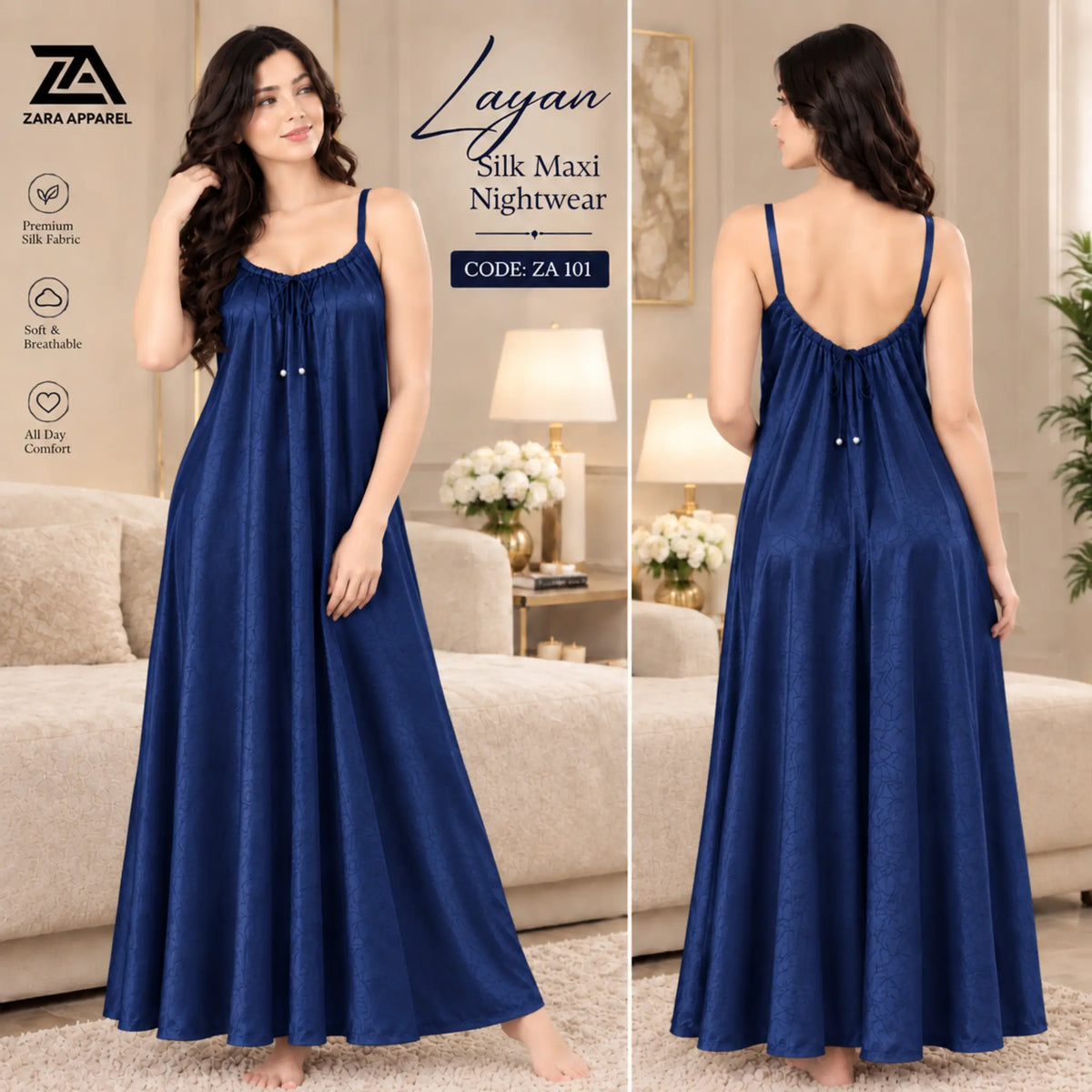 Layan Backless Silk Maxi Nightwear