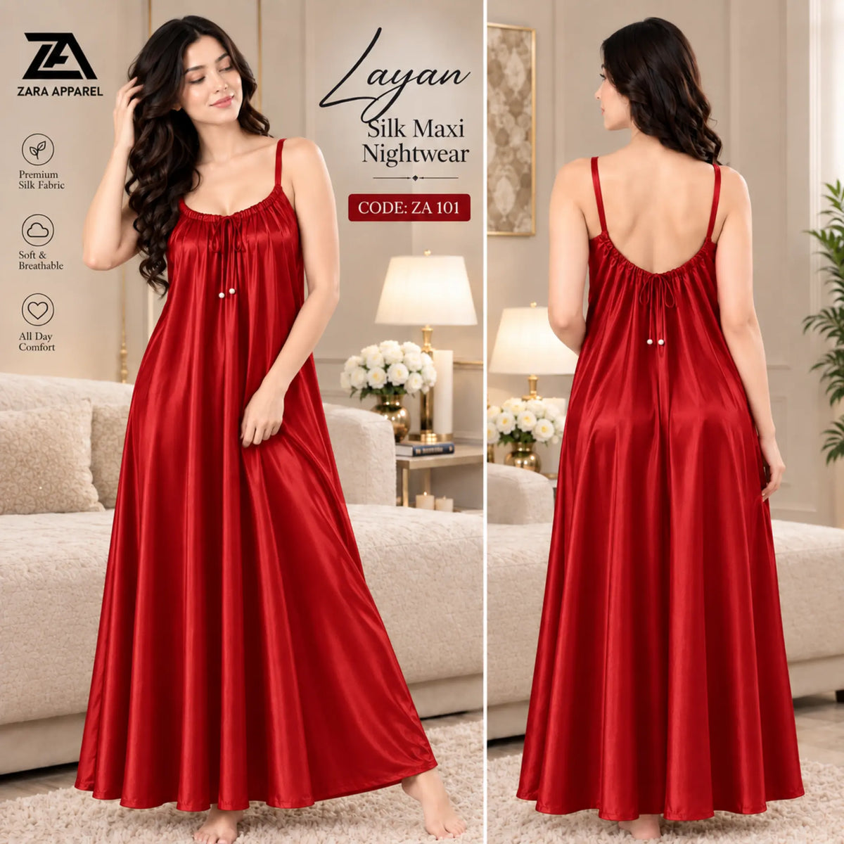 Layan Backless Silk Maxi Nightwear