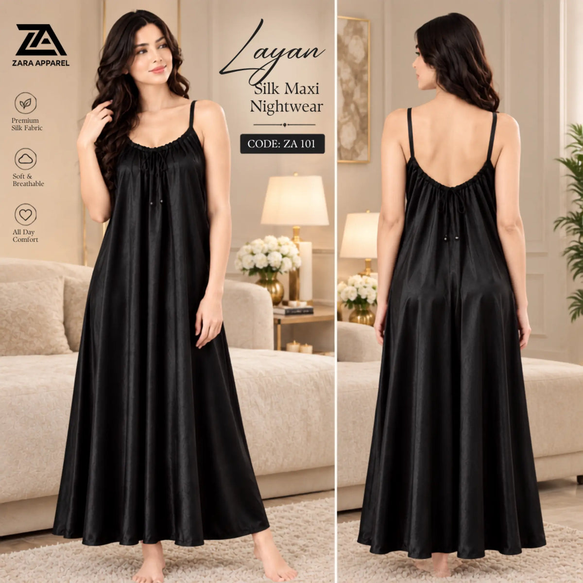 Layan Backless Silk Maxi Nightwear