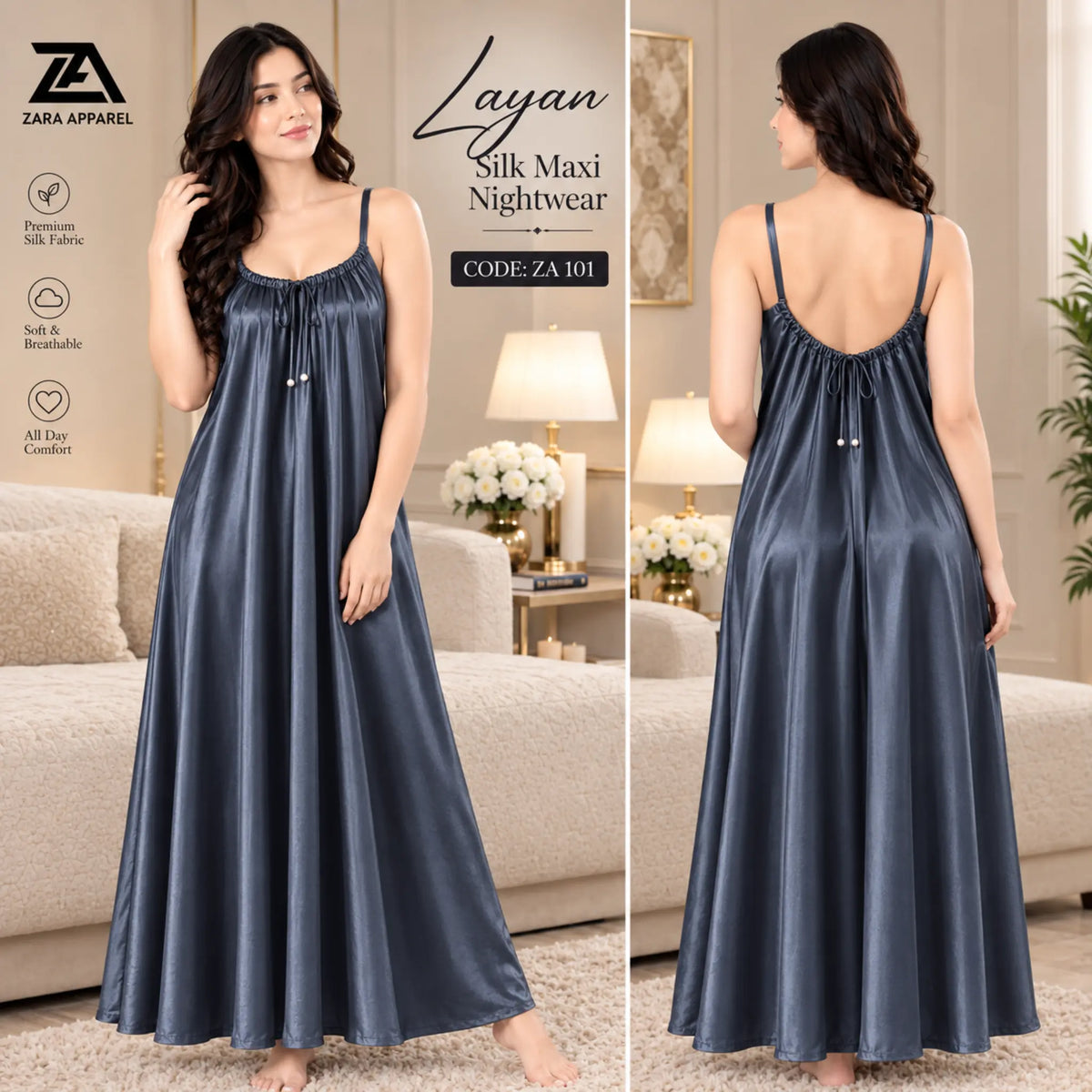 Layan Backless Silk Maxi Nightwear
