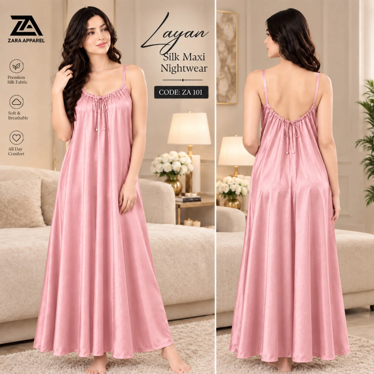 Layan Backless Silk Maxi Nightwear